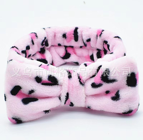 Europa y América leopardo punto ondulado coral veludo correa de cabello mariposa final correa de cabello lavado facial maquillaje turbante fábrica de cabello al por mayor