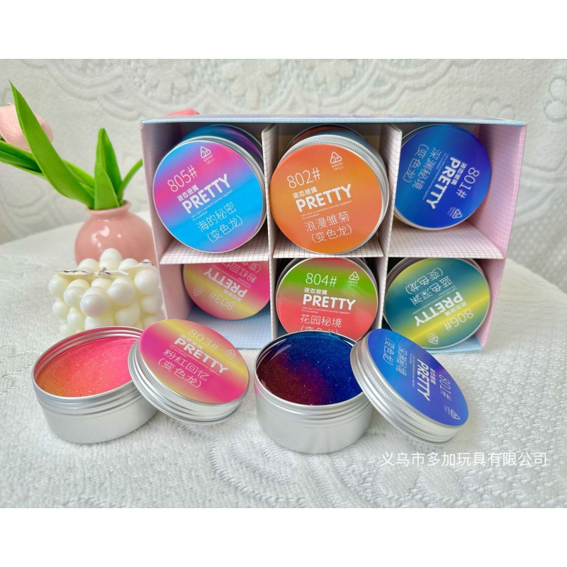 B caja de aluminio camaleón líquido barro cristal nuevo color del arco iris cambio juguetes niños como puesto al por mayor