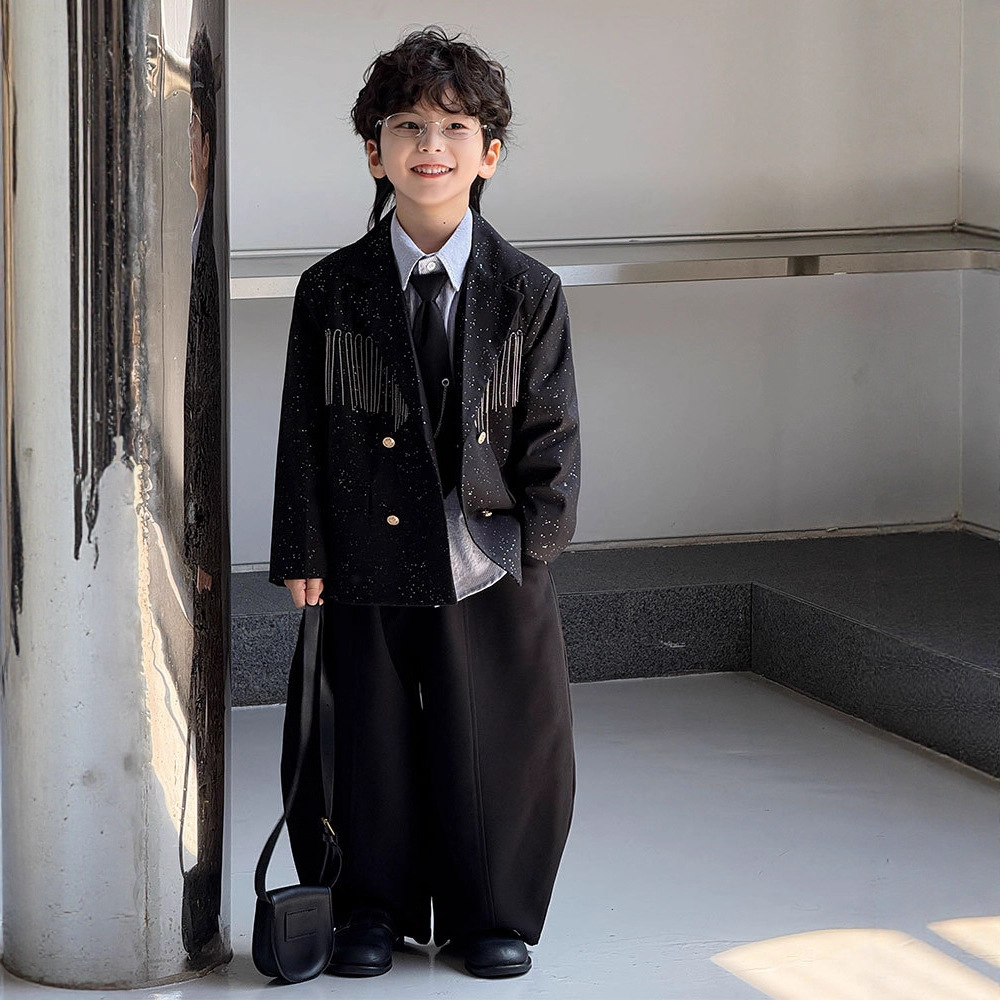 西装套装2025春秋新款主持走秀休闲衬衫儿童小西服上衣潮一件代发