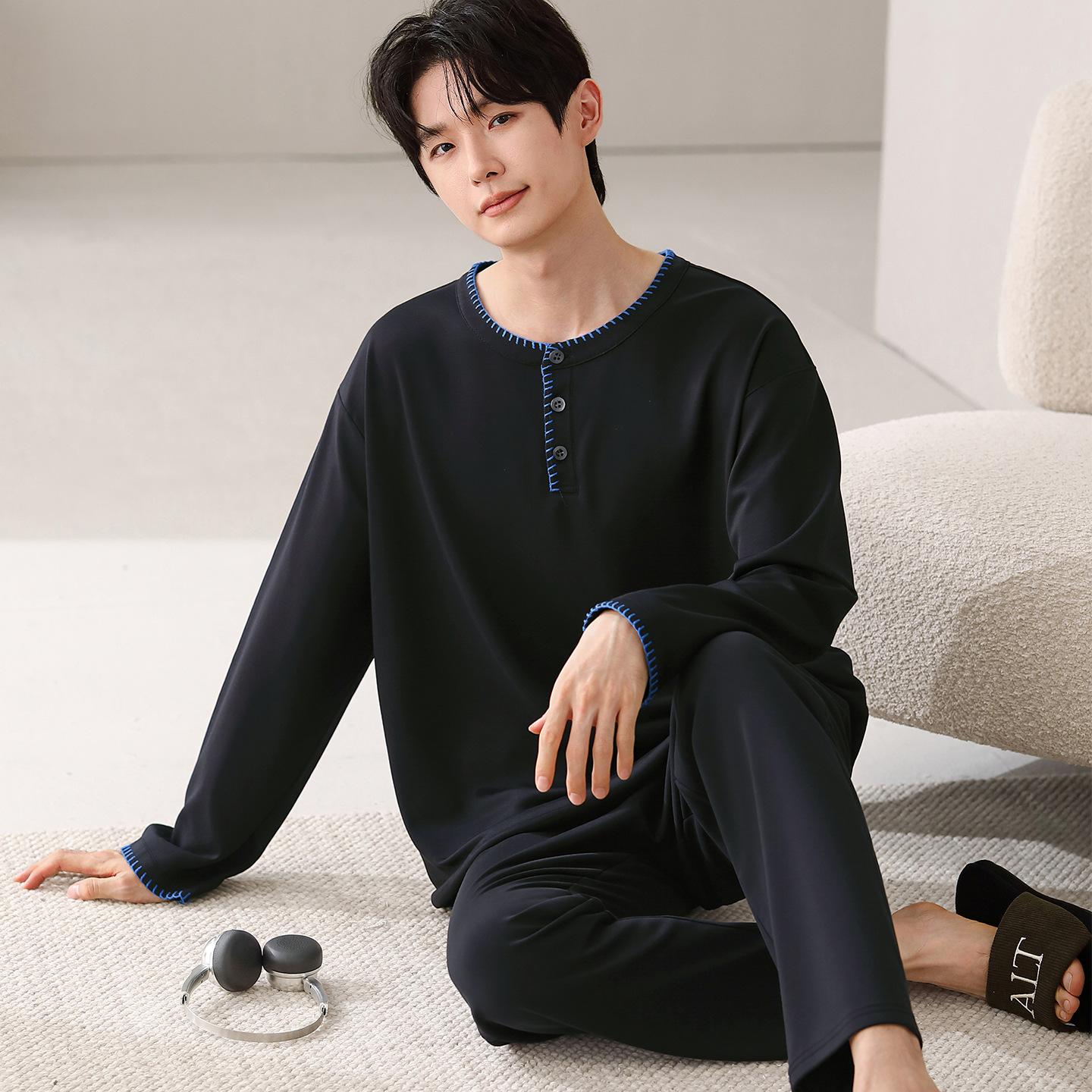 Conjunto de Pijama de Algodón para Hombre, Transpirable, para Uso en Casa y Exterior