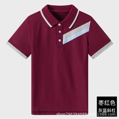 Men and Women's Children Embossed Mesh Breathable Polo Shirts for Primary and Middle School Students, Summer Jujube Red and White Striped Collar Short Sleeve School Uniform