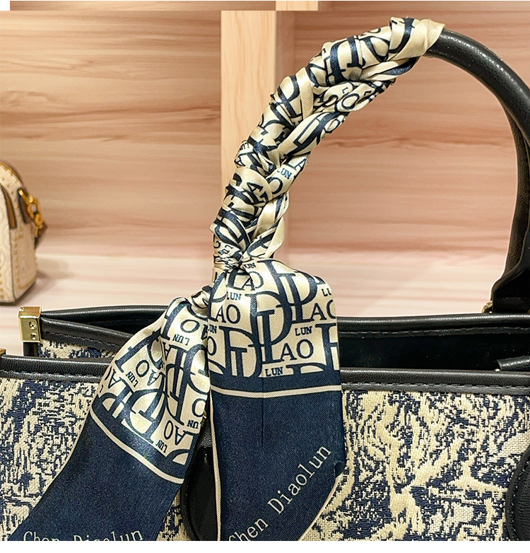 Túi tote nữ thêu họa tiết thời trang, sức chứa lớn, phong cách công sở — Màu xanh lam, Màu xám chi tiết 8