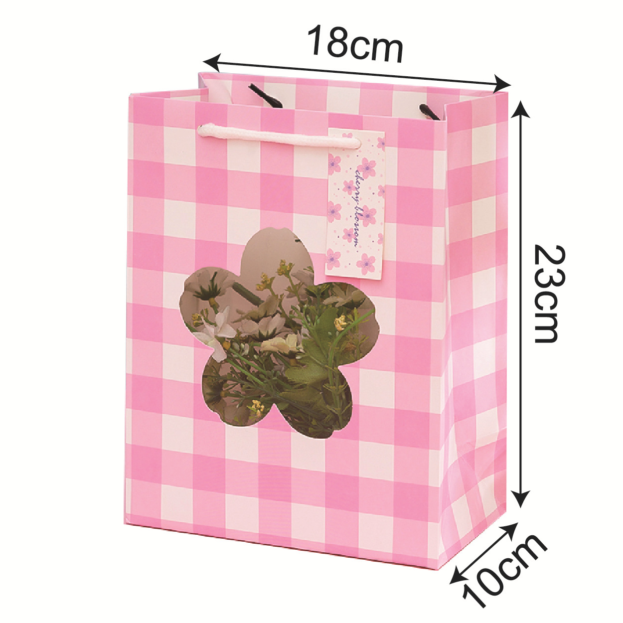 Bolsa de regalo de ventana verde bolsa de regalo de flores rectangular bolsa de papel bolso de Navidad bolso de regalo de San Valentín al por mayor
