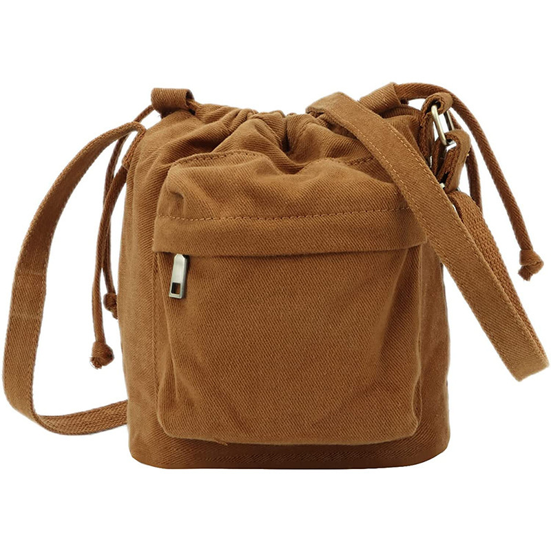 Women's Small Bucket Bag and Wallet, Small Canvas Tote Bag, Drawstring Vintage Hobo and Shoulder Bag