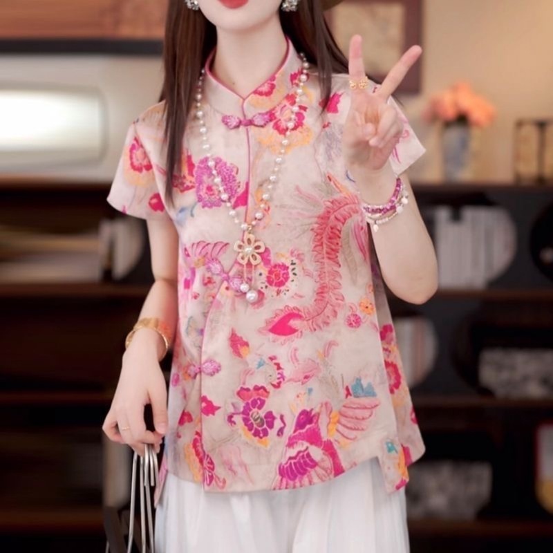 [ピンクフェニックス]新しい中国風の多用途な国民風ショートトップ婦人服2025夏の新しいチャイナドレス|undefined