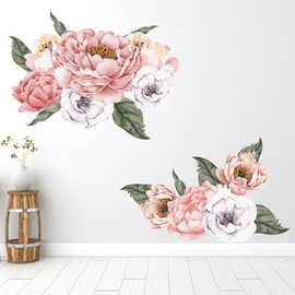 新款绿植富贵牡丹花团锦簇家居墙壁背景装饰可移除贴纸mup1302