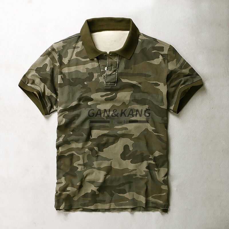 Men's Cotton Short-Sleeved Polo Shirt Summer Loose Camouflage Washed Breathable Sweat-Absorbent Lapel T-Shirt Camouflage Trendy