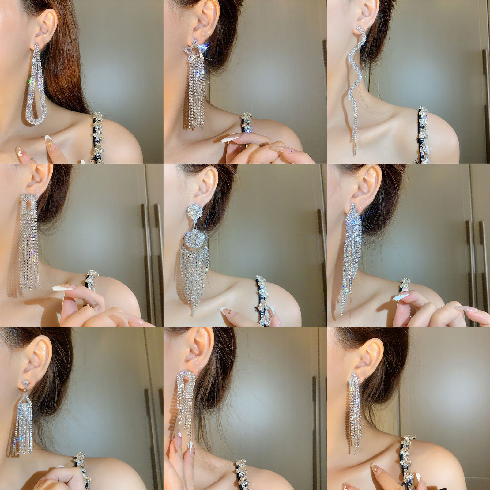 Retro full diamond long tassel earrings for women in Europe and America, exaggerated temperament, earrings, high-end feeling, light luxury earrings_voghion.com