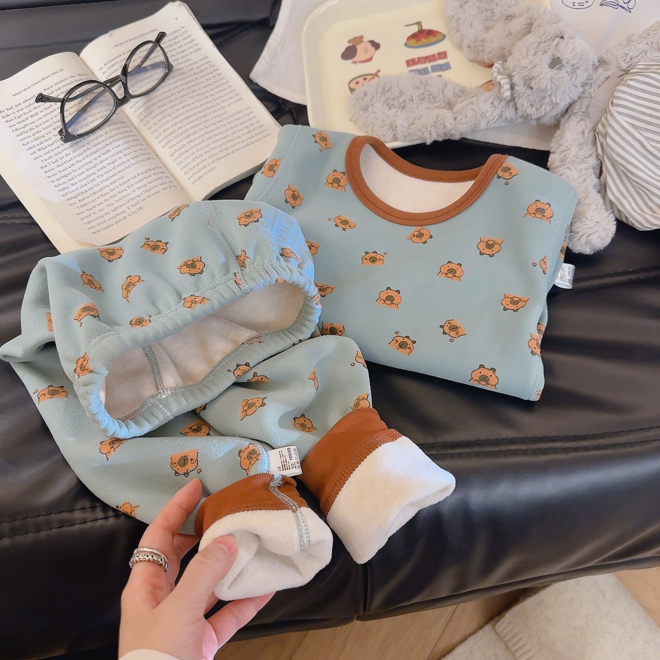 Su bebé, ropa interior cálida para niños, sin hueso, grueso 500g de lana, chaqueta de seda, pantalones de invierno, pijamas de invierno