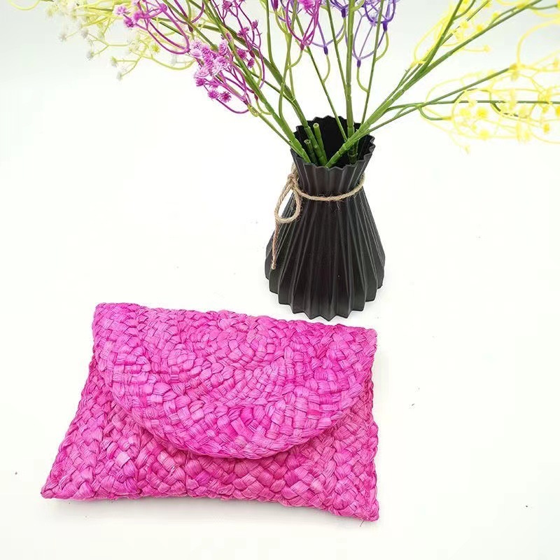 Clutch Bag, Straw Bag Bags Type Holiday Occasion Straw Material Solid Color Pattern Women's Solid Color Straw Weave Magnetic Buckle Wallets