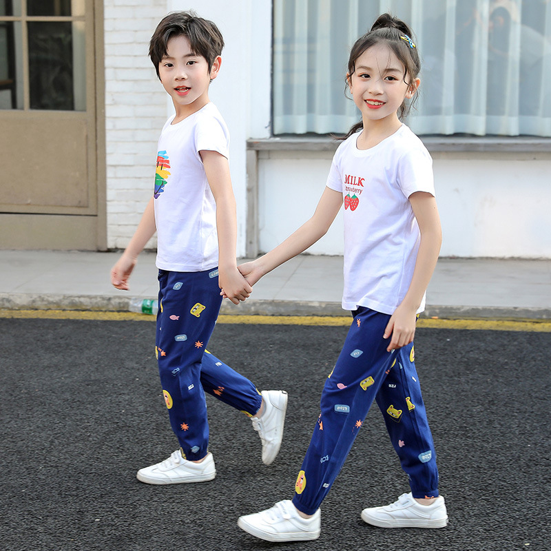 (2개) 소년과 소녀 봄과 여름 새로운 순수한 면화 캐주얼 바지 독특한 창조적 인 위장 INS 통기성 안티 모기 바지 블루머 바지 어린이 바지
