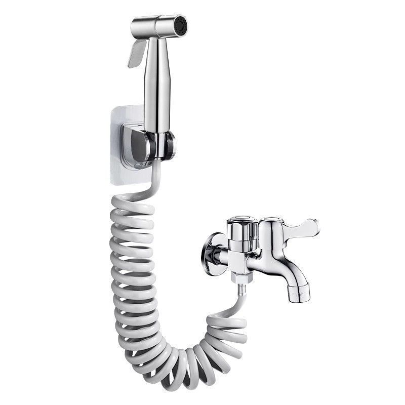 Mop Sink Faucet with Spray Gun, Multifunctional 2-in-1 Mop Sink Washing Machine Faucet, One Inlet, Two Outlets, Rotating