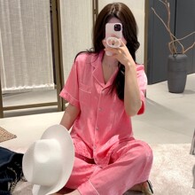 【情侣】提花字母D情侣睡衣春季高级感长袖长裤冰雪丝套装女轻奢