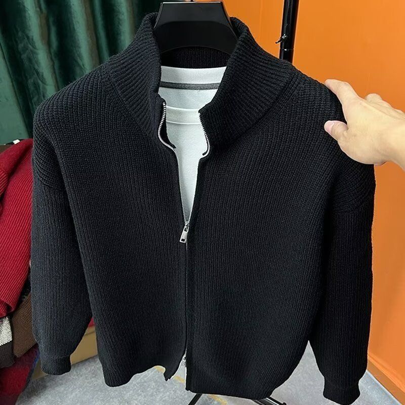 Solid color cardigan with zipper