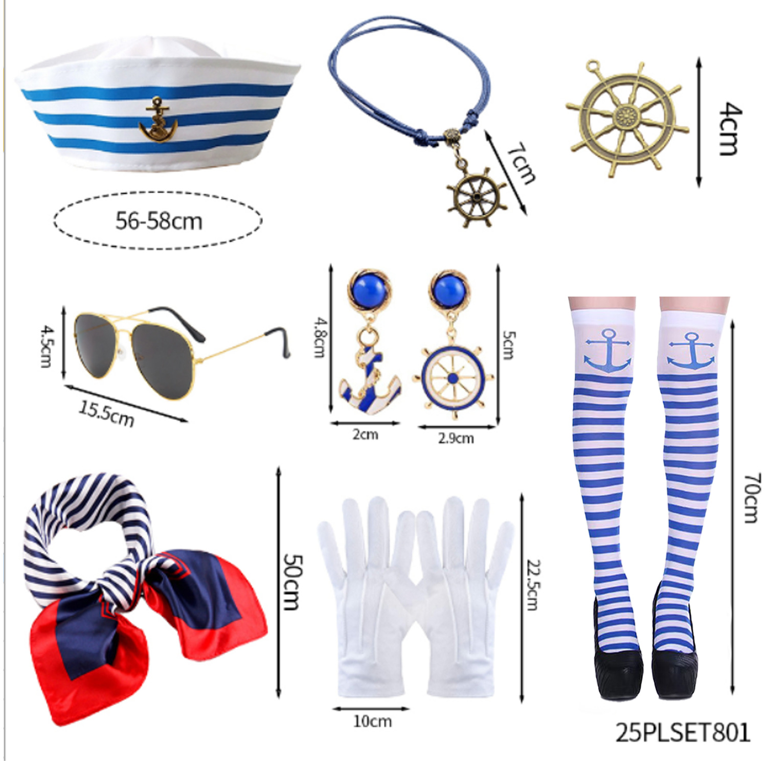 Suministros para fiestas transfronterizas Juego de roles Sombrero de marinero Pañuelo cuadrado Sombrero azul marino Policía militar Accesorios de vestir Disfraces