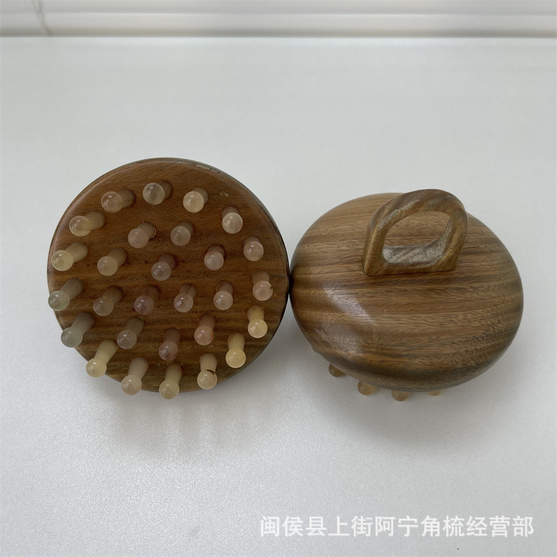 Green Sandalwood Horn Massage Comb 28-Pin Scalp Meridian Brush Portable Head Therapy Tool quality and texture