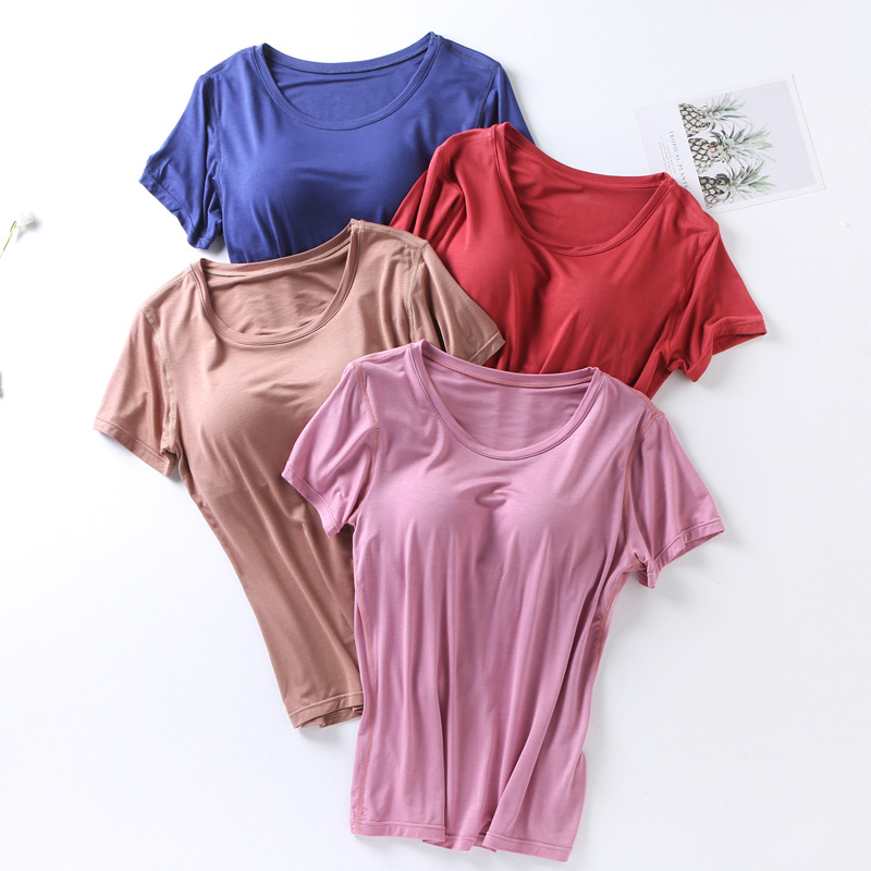 Pajamas with Breast Pads for Women, Short Home Clothes, Summer Short-Sleeved T-Shirt, No Steel Ring, No Need to Wear a Bra, One-Piece Intimates