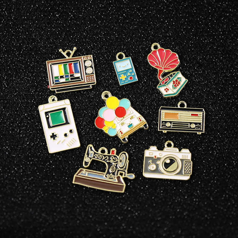 Alloy oil drop DIY jewelry accessories 80 90 s bicycle sewing machine camera retro nostalgic style pendant