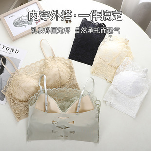 Ice Silk Cool Beautiful Back Lace Wrap Breast Tube Top One-piece Fixed Cup No Steel Ring Base Sling Underwear Bra for Women