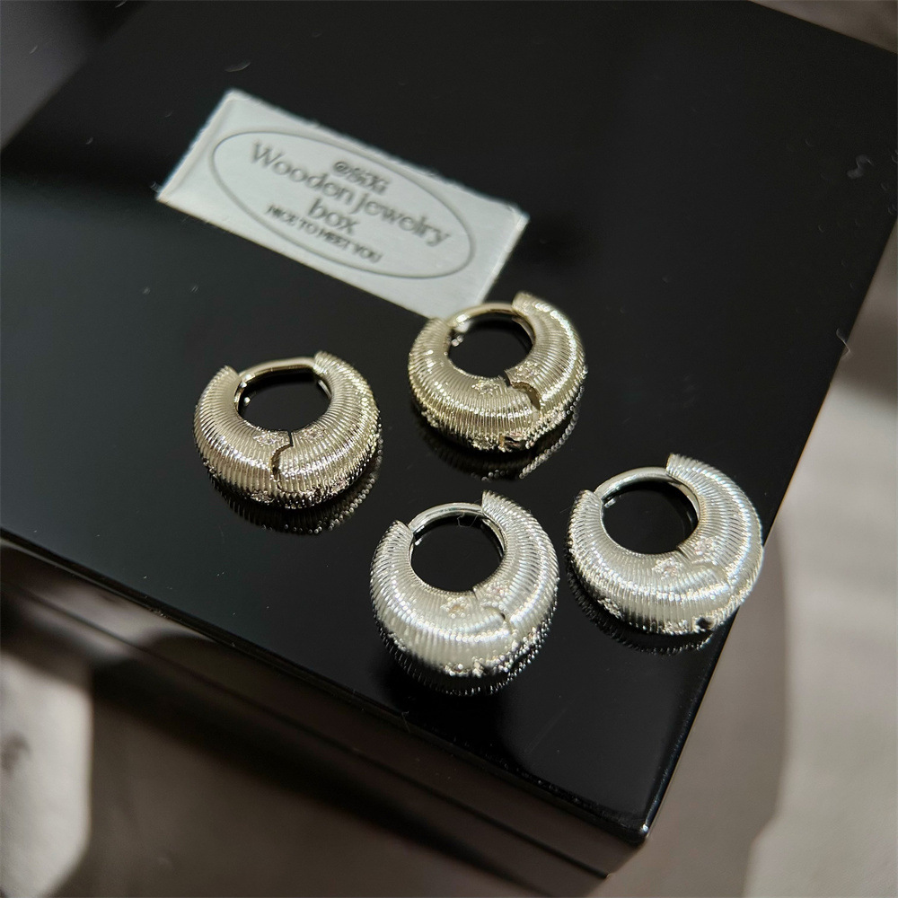 Metal Texture Oval Earrings French Retro Hoop Style Ins Light Luxury Elegant Minimalist Design Earrings for Women