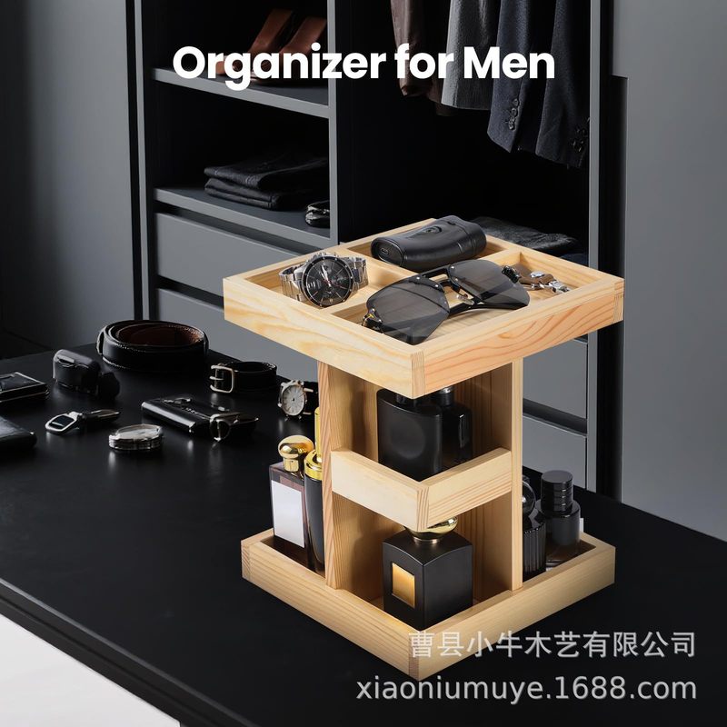 实木旋转置物架复古桌面梳妆台化妆品整理架桌面香水分层整理架|undefined