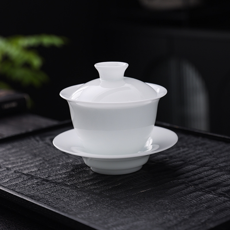 冰种璞玉瓷悬停盖碗茶杯白瓷三才茶碗套装家用茶具大号不烫手单个|undefined