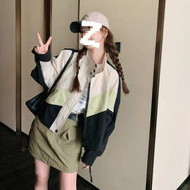外穿休闲撞色2026拼接棒球短款冲锋衣女春春美式拼色宽松立领夹克