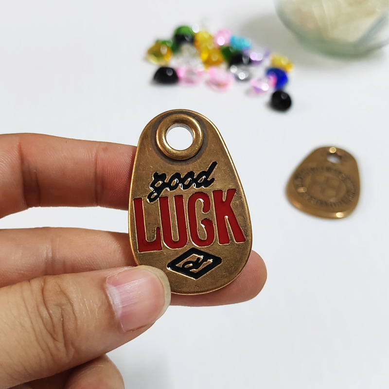 创意黄铜Luckgood牌钥匙扣挂件幸运牌装饰品拉链包包配件好运铜器