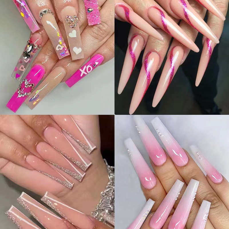 Manicure super largo tubo de agua manicure denim francés manicure falso 240 piezas parche en caja transparente 3XL parche completo al por mayor