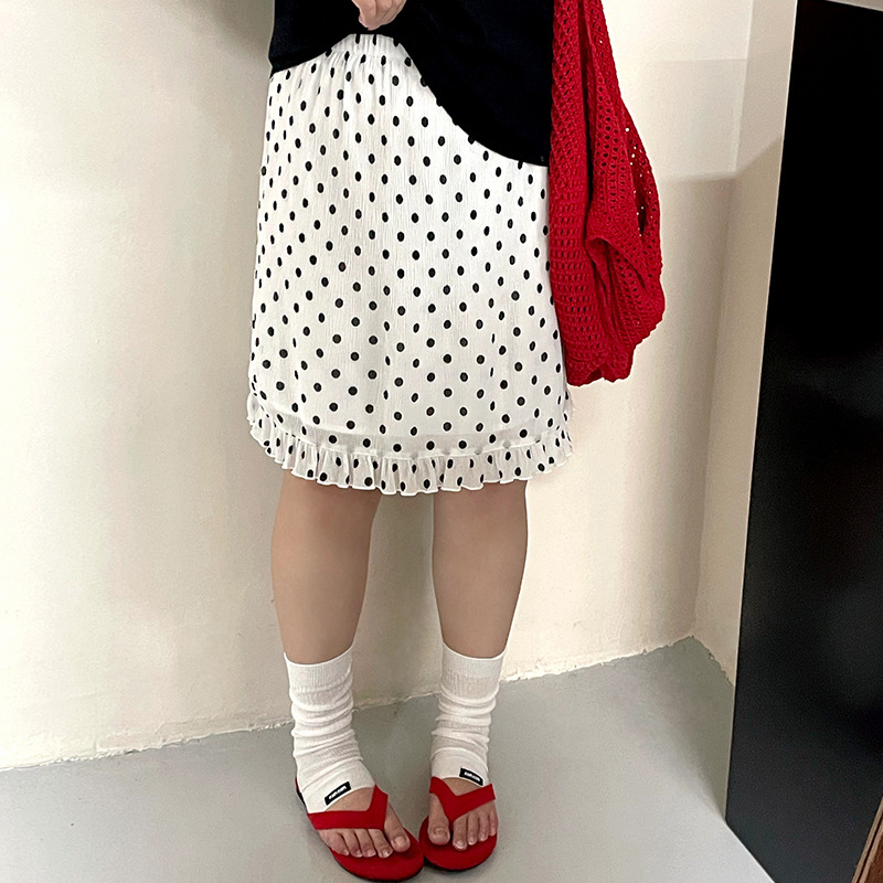 大码女装松紧腰撞色波点半身裙女2026夏款胖mm百搭宽松短裙NQ1576