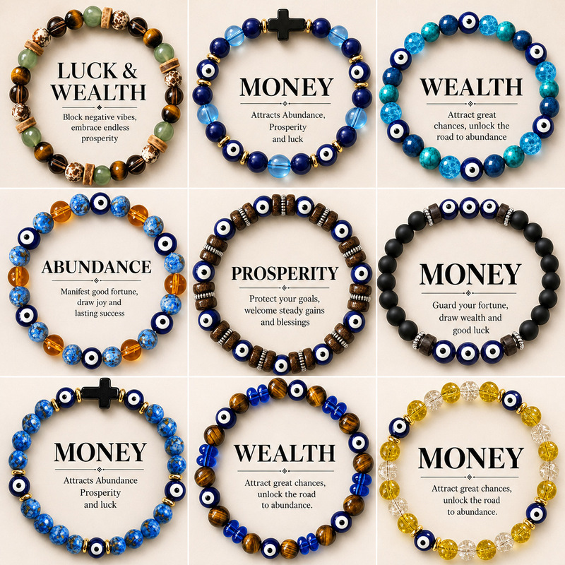 Xiyin temu cross-border best-selling natural stone jewelry: Evil Eye bracelet, tiger's eye stone, green agate elastic bracelet Xiyin temu cross-border best-selling natural stone jewelry: Evil Eye bracelet, tiger's eye stone, green agate elastic bracelet