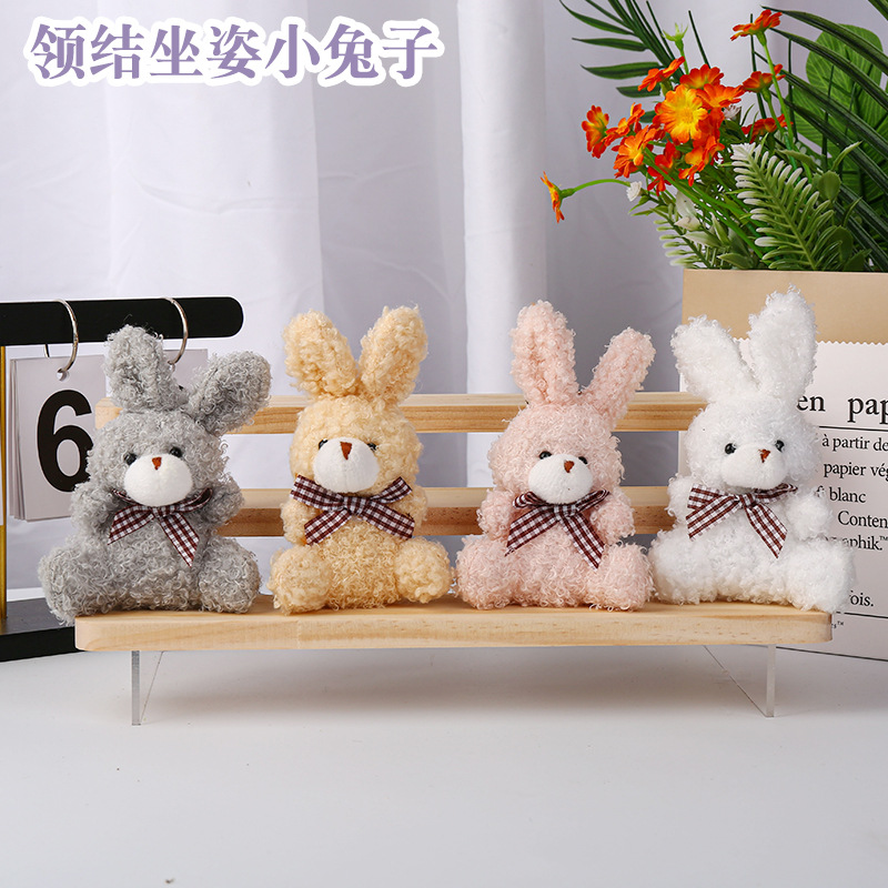 Cartoon Cute Bow-Tie Sitting Bunny Doll Children's Toy Plush Pendant Backpack Keychain Doll Wholesale