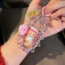 萌粒手机链高透水晶晶手机挂件花球变色串珠手腕链潮玩饰品