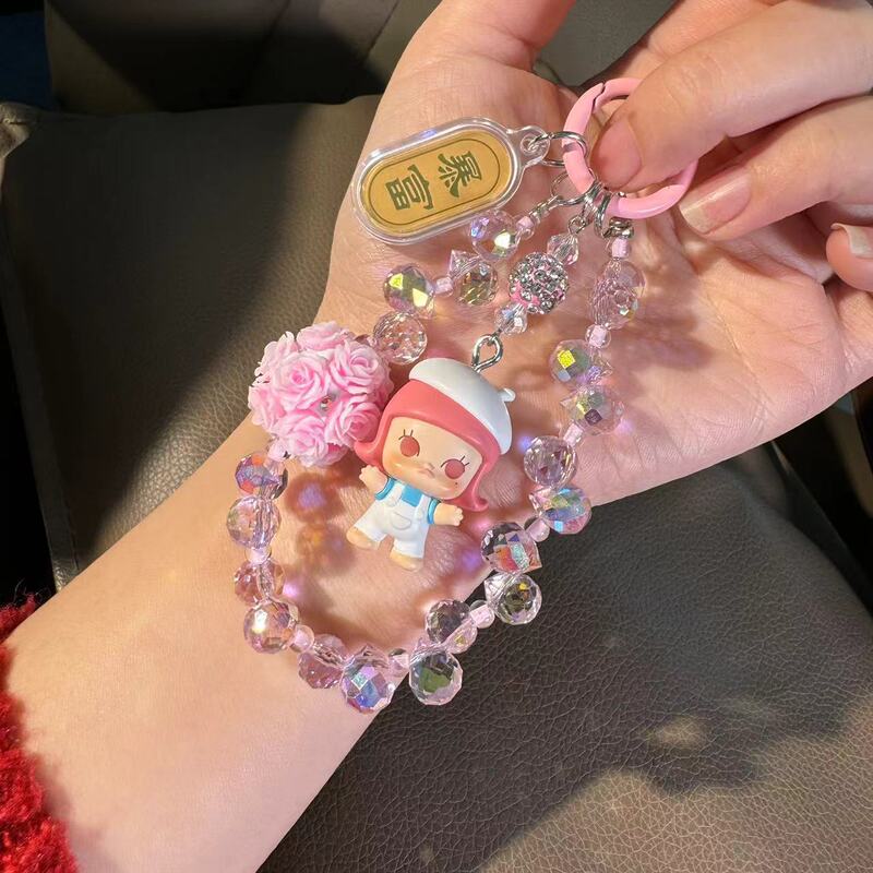 Moe Grain Mobile Phone Chain High Permeable Crystal Mobile Phone Pendant Flower Ball Color Changing Beaded Wrist Chain Trendy Play Jewelry