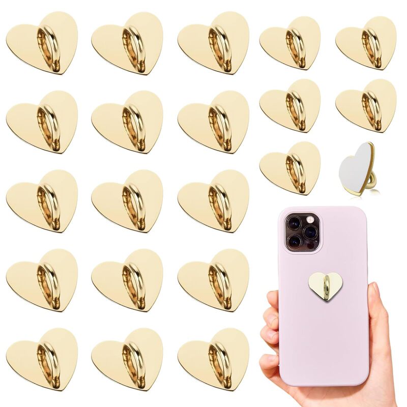 Cross-border heart-shaped universal adhesive metal hook for phone keychains, gold-plated heart-shaped phone ring stand