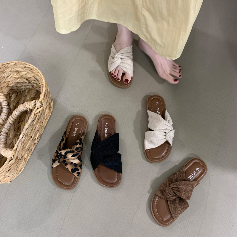 Bowknot Linen Cross-Strap Open-Toe Slippers for Women 2026 Summer New Fairy Style Flat Roman Sandals Bowknot Linen Cross-Strap Open-Toe Slippers for Women 2026 Summer New Fairy Style Flat Roman Sandals