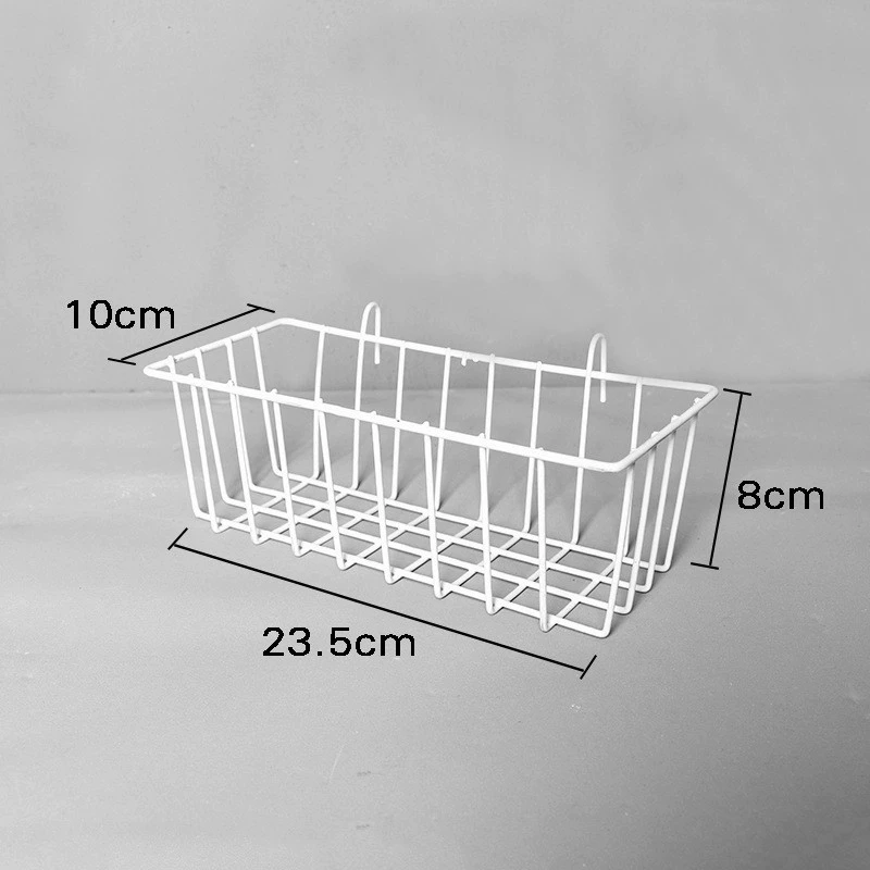 Grid Wall Organizer Iron Panel — Mesh Hanging Storage Rack with Assorted Baskets, 34.5×13.2×7.6 cm