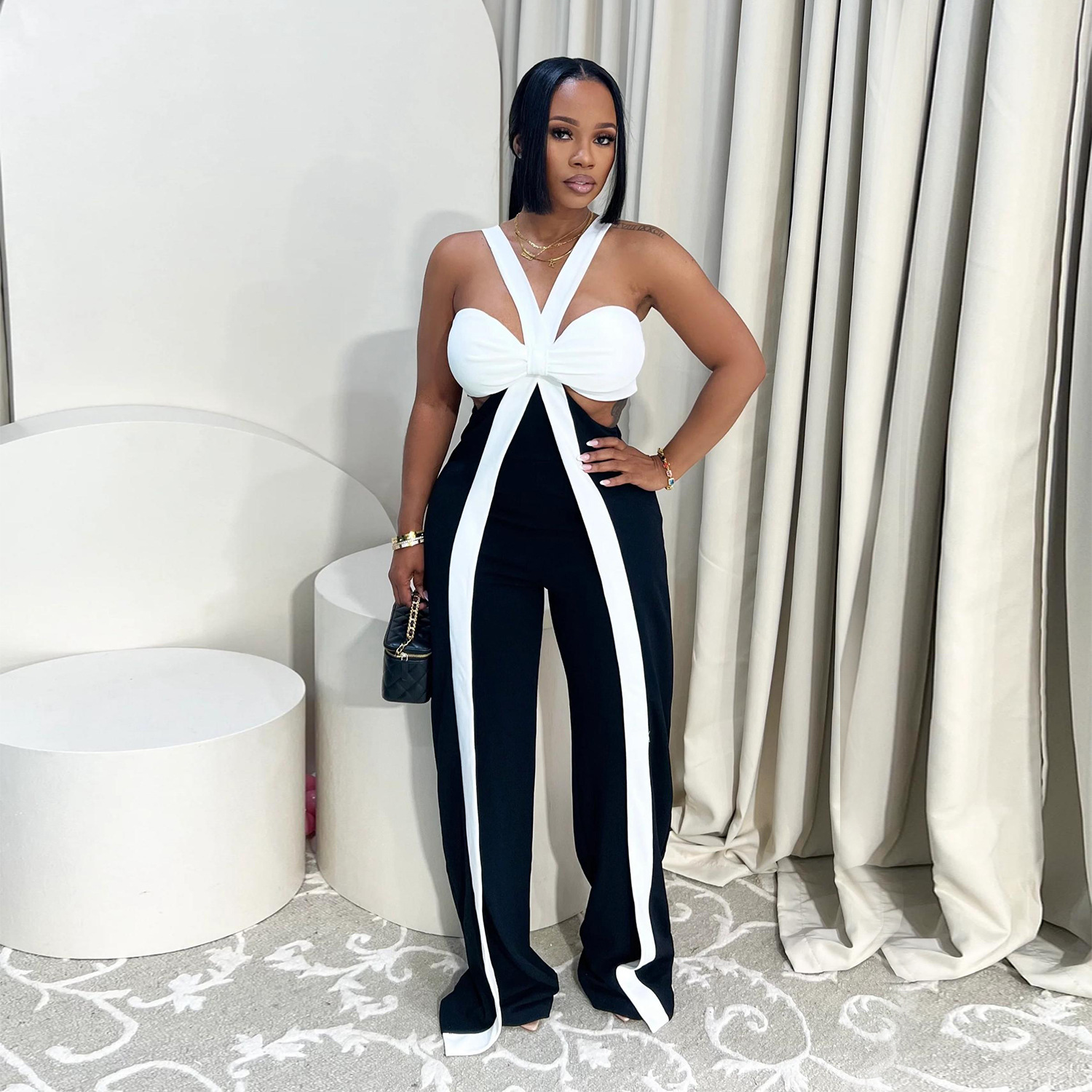 C7539 Aliexpress transfronterizo amazon moda europea y americana de mujer correa de hombro sexy pechos casuales pantalonés de piernas