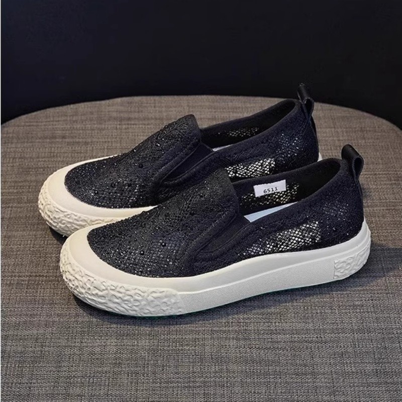 Damiu con la misma cabeza de bolsa media zapatillas mujeres 2025 moda pequeña fragancia zapatos de pescador de malla transpirable zapatos casuales con suela gruesa