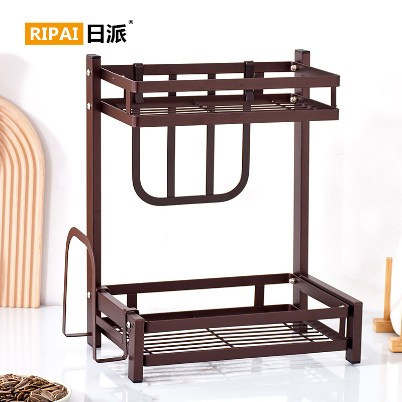 Estante de cocina multifuncional de estilo japonés estante de condimento de cocina tabla de cortar cuchillo estante de mesa integrado estante de condimento de doble capa