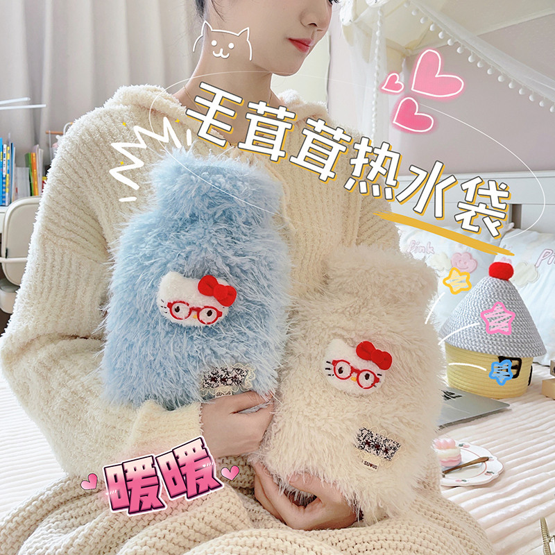 Cartoon lindo bolsas de agua caliente de peluche de invierno para mujeres más bolsas de mano calientes de peluche inyección de agua caliente abdomen caliente bolsa de agua caliente