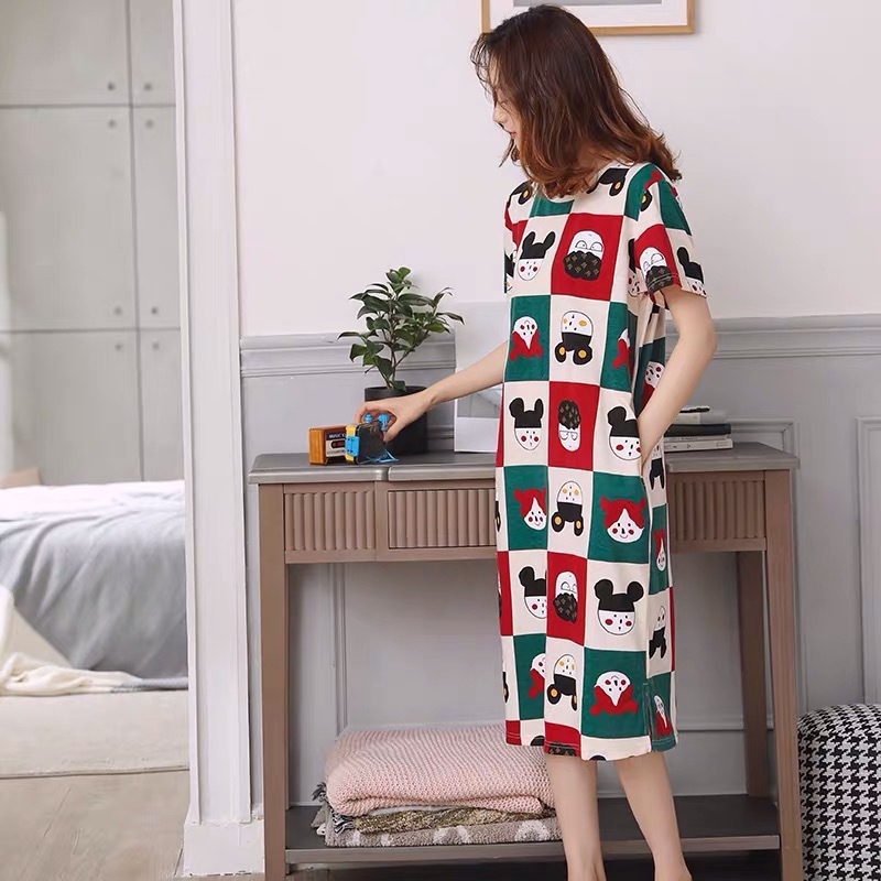 Camisón para mujer, talla grande de verano, pijamas de maternidad para primavera y otoño, nuevo estilo 2024, manga corta, fino, lindo, dibujos animados de verano.