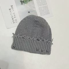 韩版网红个性破洞复古针织帽男女时尚百搭秋冬保暖毛线瓜皮冷帽潮