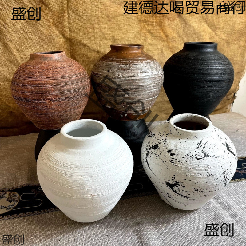 Chinese Vase, Retro Handmade Ornaments, Large Diameter Flower Arrangement, Dried Flowers, Stoneware Pot, Hydroponic Flower Device, Wabi-Sabi Style Vase