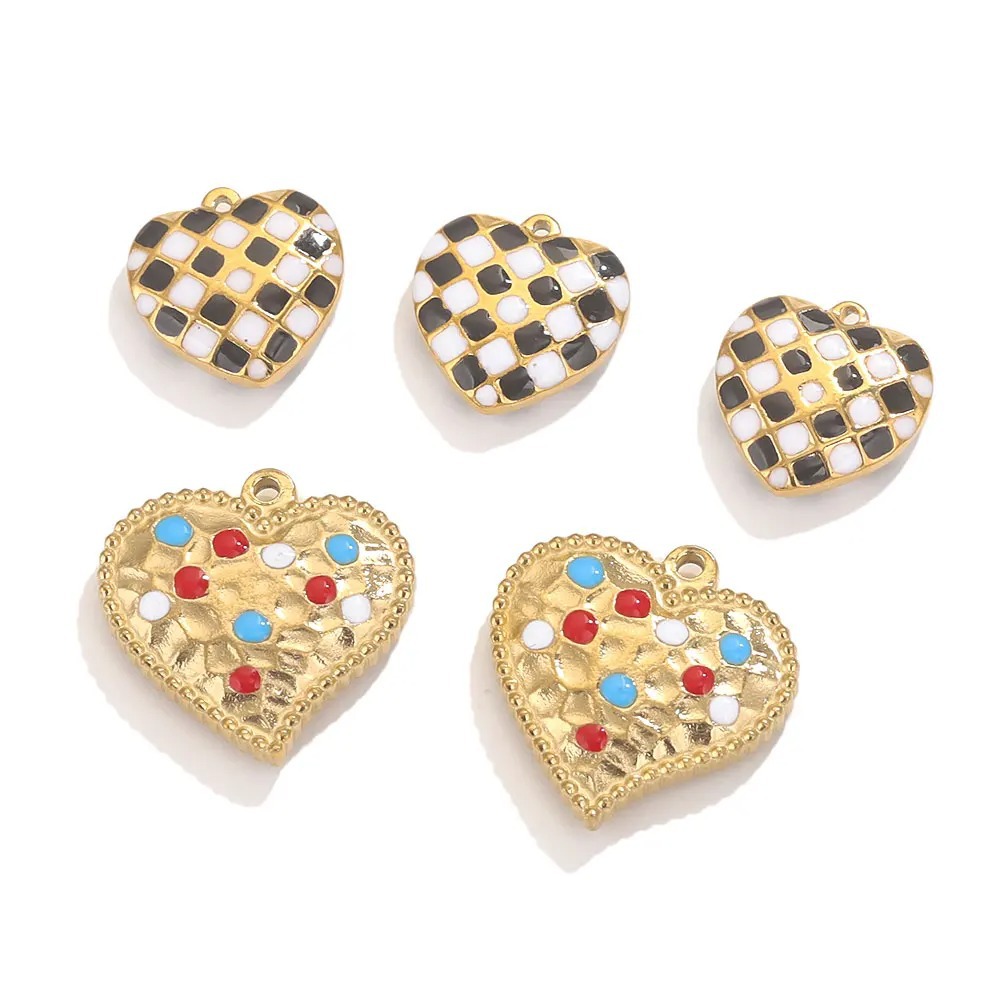 Colgante de acero inoxidable color esmalte negro y blanco tablero de ajedrez amor pendientes pulseras collares accesorios joyerías DIY