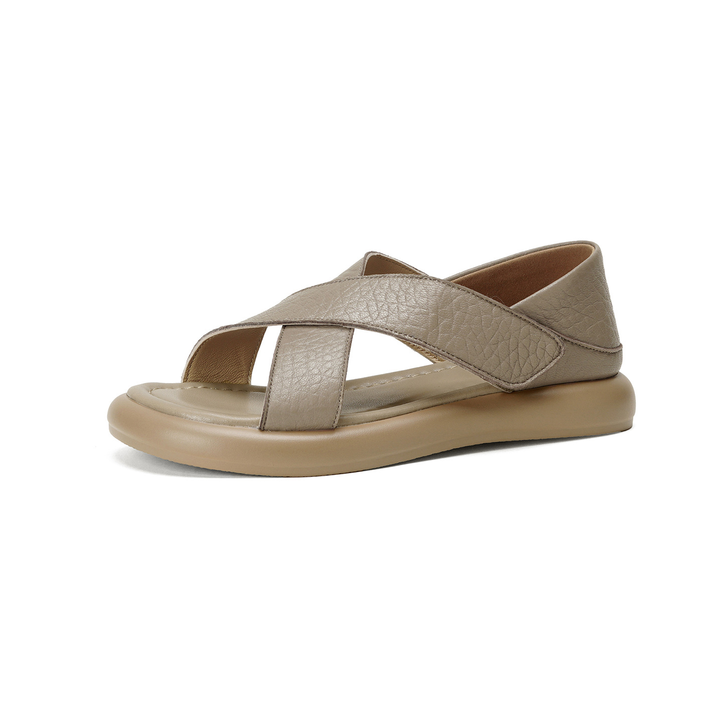 Sandal nữ hở mũi đế dày da cừu phong cách đơn giản, quai dán tiện lợi — màu be chi tiết 27