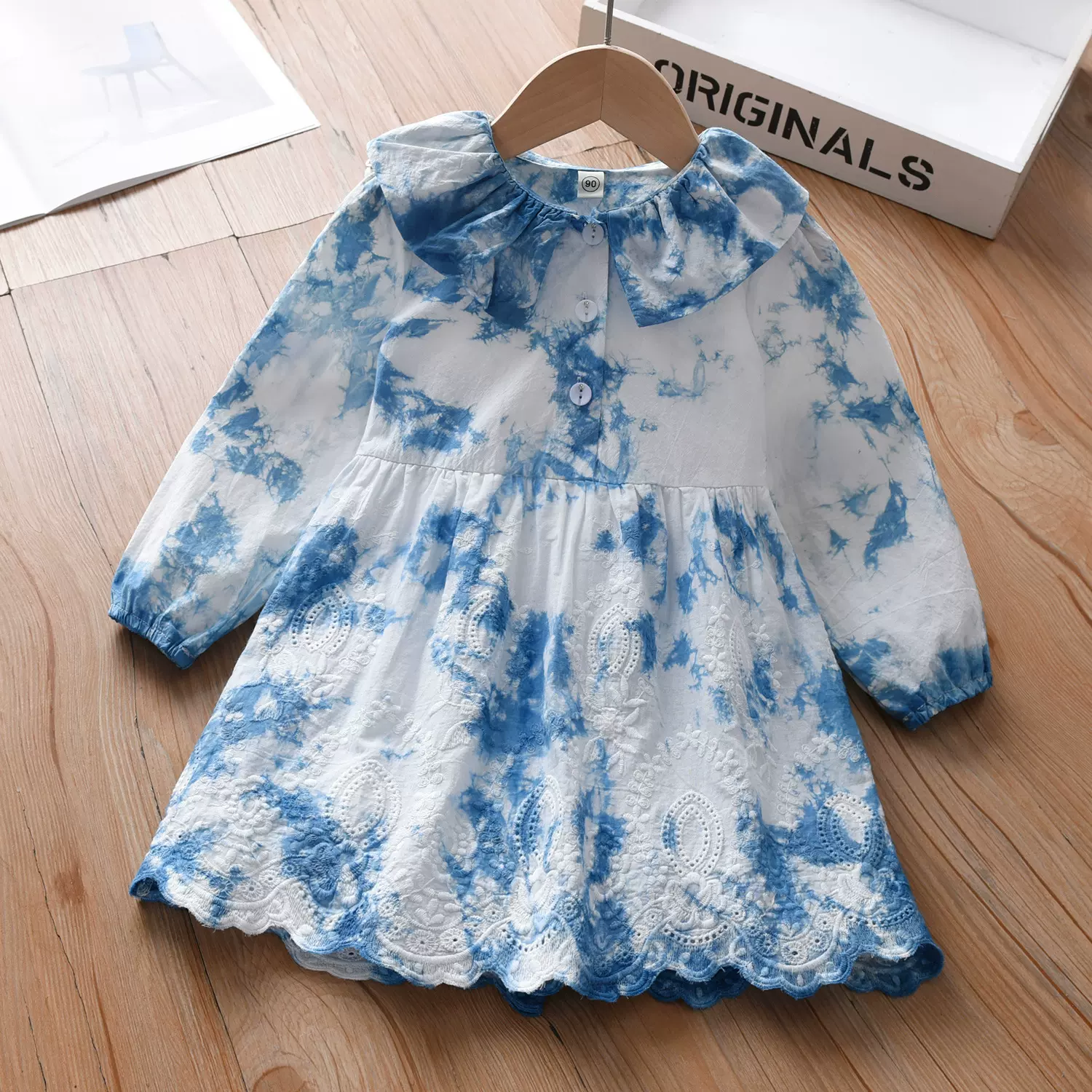 云南古法扎染女童长袖连衣裙春秋装新款韩版洋气童装时髦公主裙子