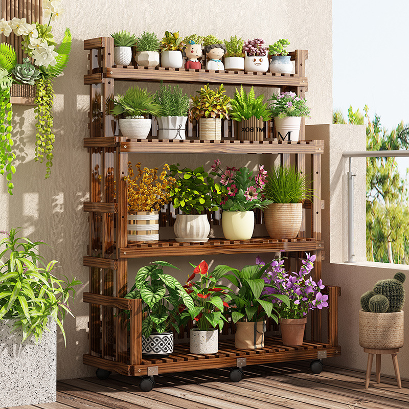 Estante de madera sólida multicapa estante de almacenamiento balcón escalera móvil estante de maceta de flores sala de estar tipo piso estante de almacenamiento de plantas interiores