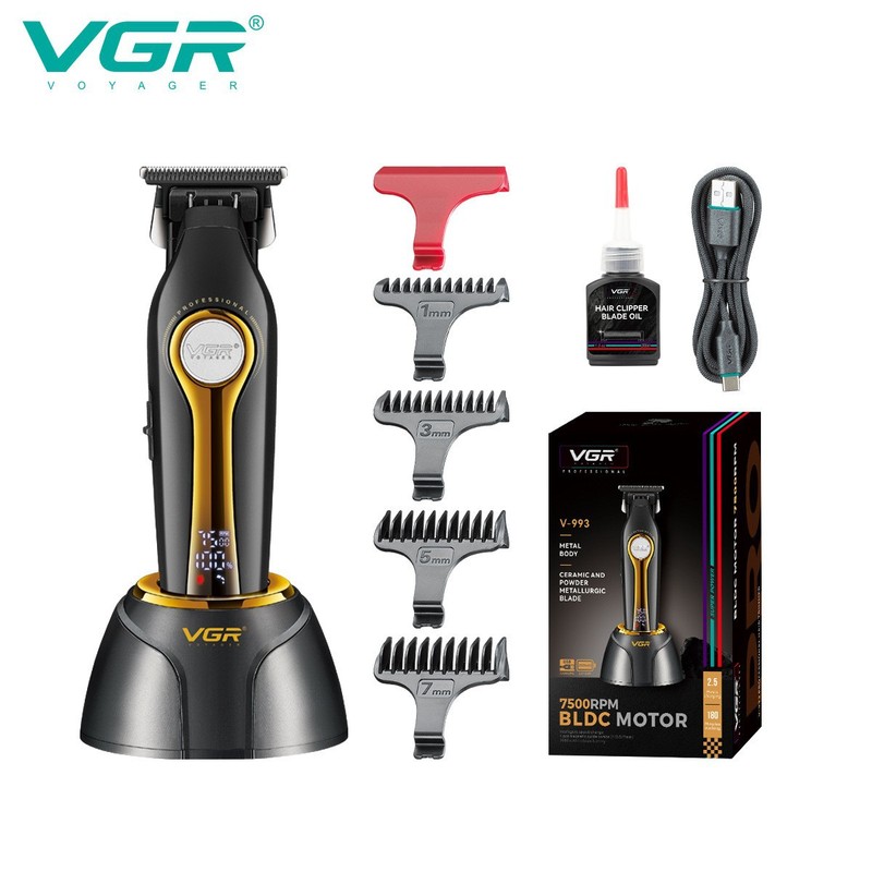VGR993クロスボーダー電気デジタル表示ヘッド理髪器ヘアーサロン専門の男性用スタンド付き充電彫刻電気はさみ|undefined