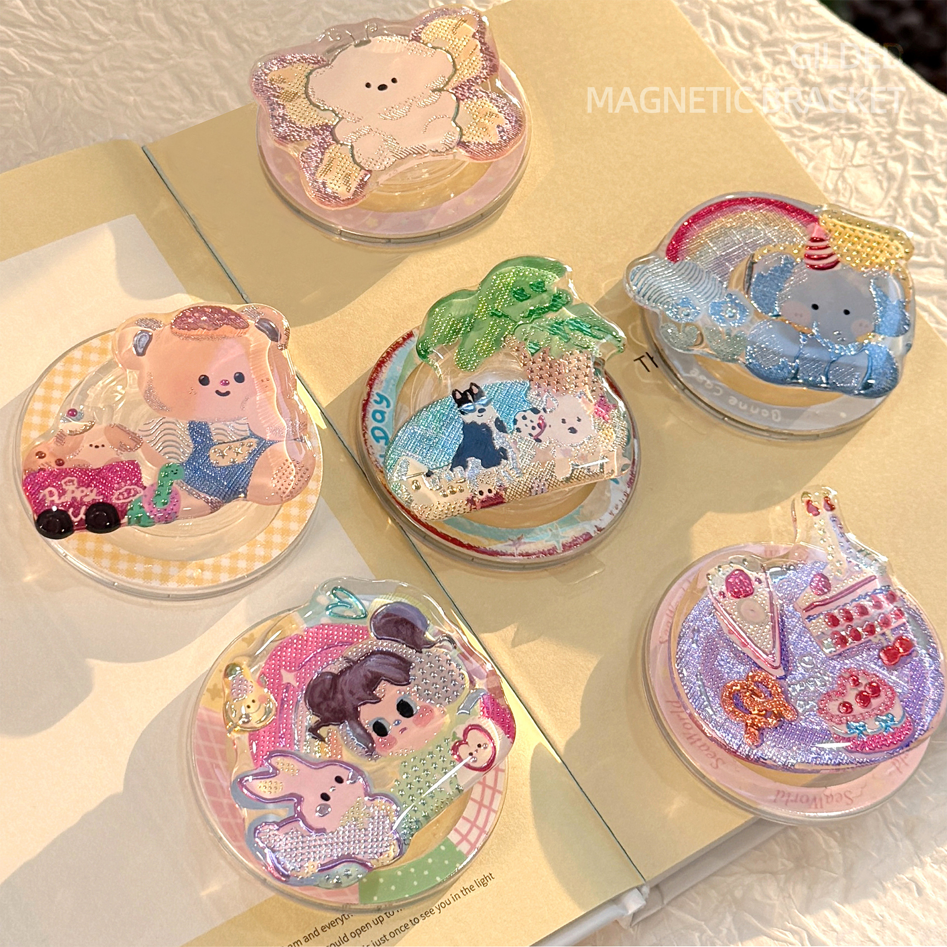 Ilustración de color de oro de lipa Magsafe succión de soporte personalidad caricatura de airbag portátil portátil